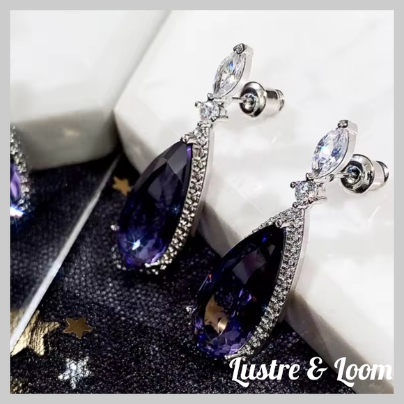 Purple Teardrop Earrings - Picture 3 of 6